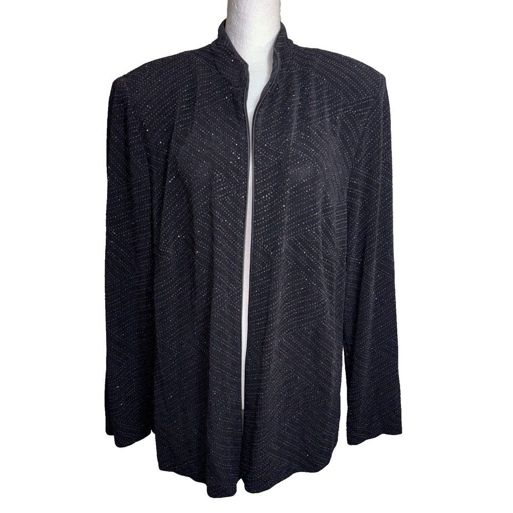 Alex Evenings‎ 2X Black Silver Sparkle Cardigan Blazer Wedding Guest Plus Size